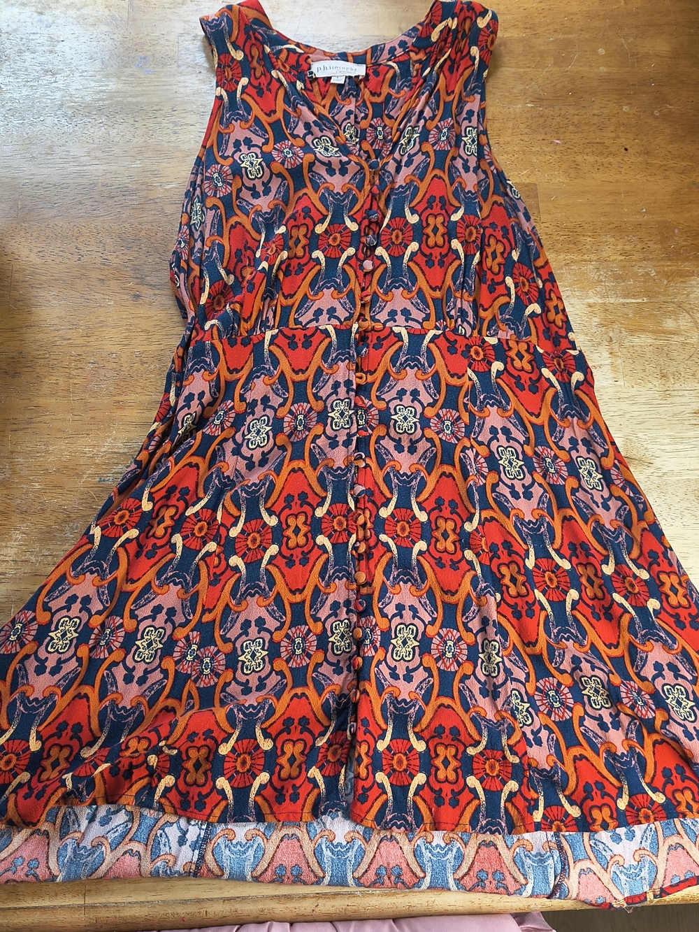 Button front red and blue boho sleeveless mini dress - Picture 6 of 11